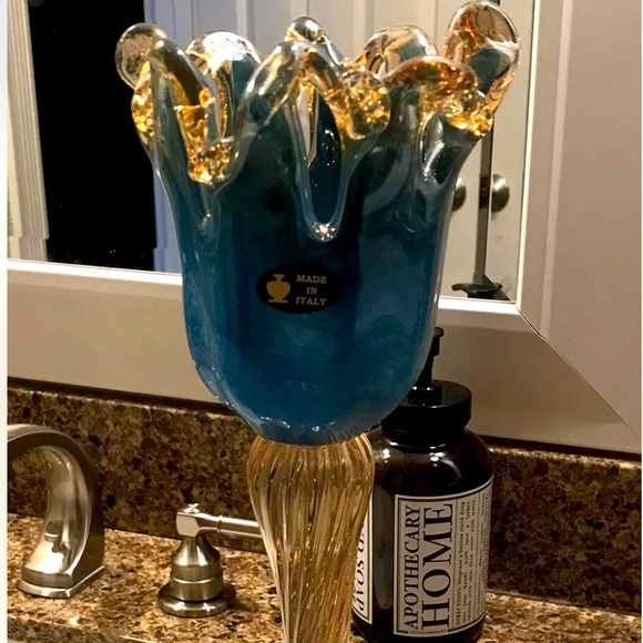 Beautiful Murano Turquoise Crystal Glass Table Candle Holder - Picture 3 of 5